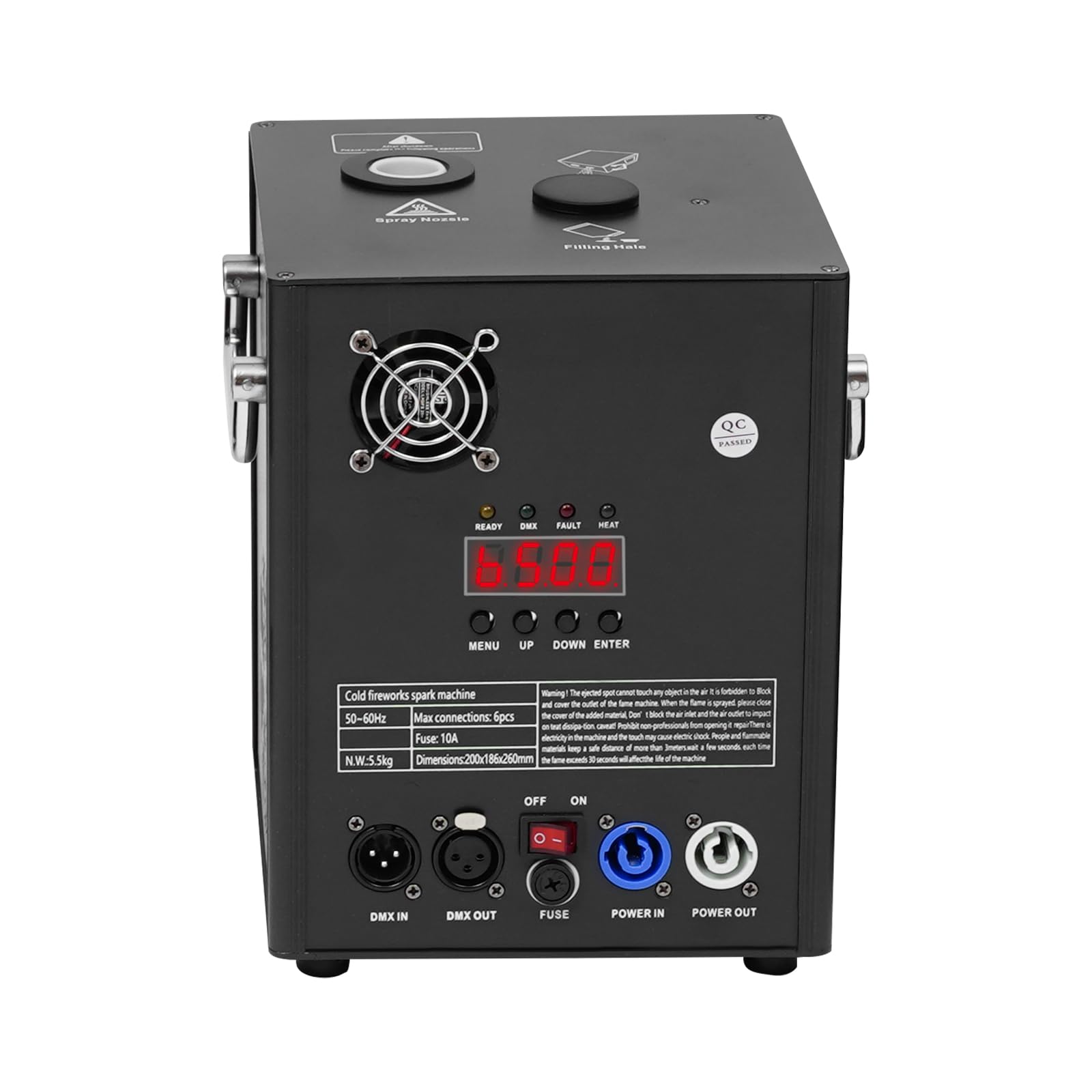 Pyrotechnikmaschinen,DMX Sparkular Funkenmaschine Feuerwerk Bühnen Fernbedienung Professionelle DJ-Ausrüstung mit LCD-Display,Injektionshöhe bis 3m 220V 750W mit Flightcase