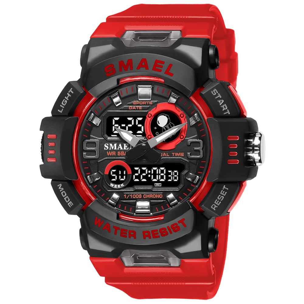 Men's Dual Display Sport Quartz Watch Strong Rubber Strap and LED Digital Analog Wristwatches Waterproof Electronic Clock 8063