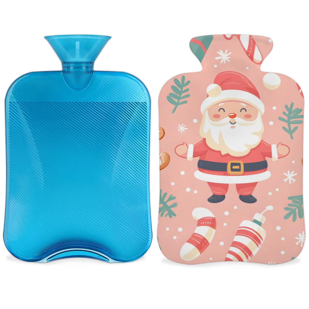 Hot Water Bottle with Soft Cover,2L Fantastic Santa Claus Hot Water Bag for Hot and Cold Compress, Hand Feet Warmer, Retro Santa Claus Rubber Hot or Cold Water Bottle Halloween Christmas Decorations
