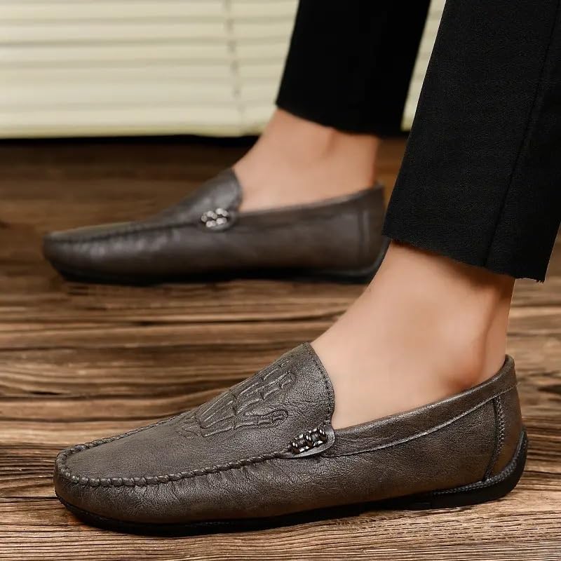 Mens Party Loafers Vegan Leather Business Comfor Round Toe Solid Color Office Non Slip Block Heel Anti-Slip Shoe Slip-on3