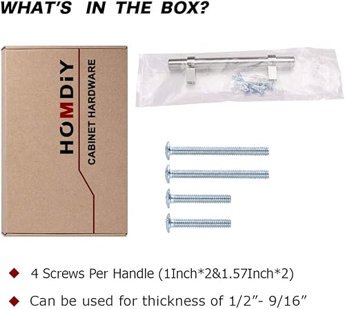 Miniatura 6 de Homdiy - Manijas de níquel cepillado HDT16SN para alacena de cocina, manijas y pomos para cajón, manijas cuadradas para alacena y cajones