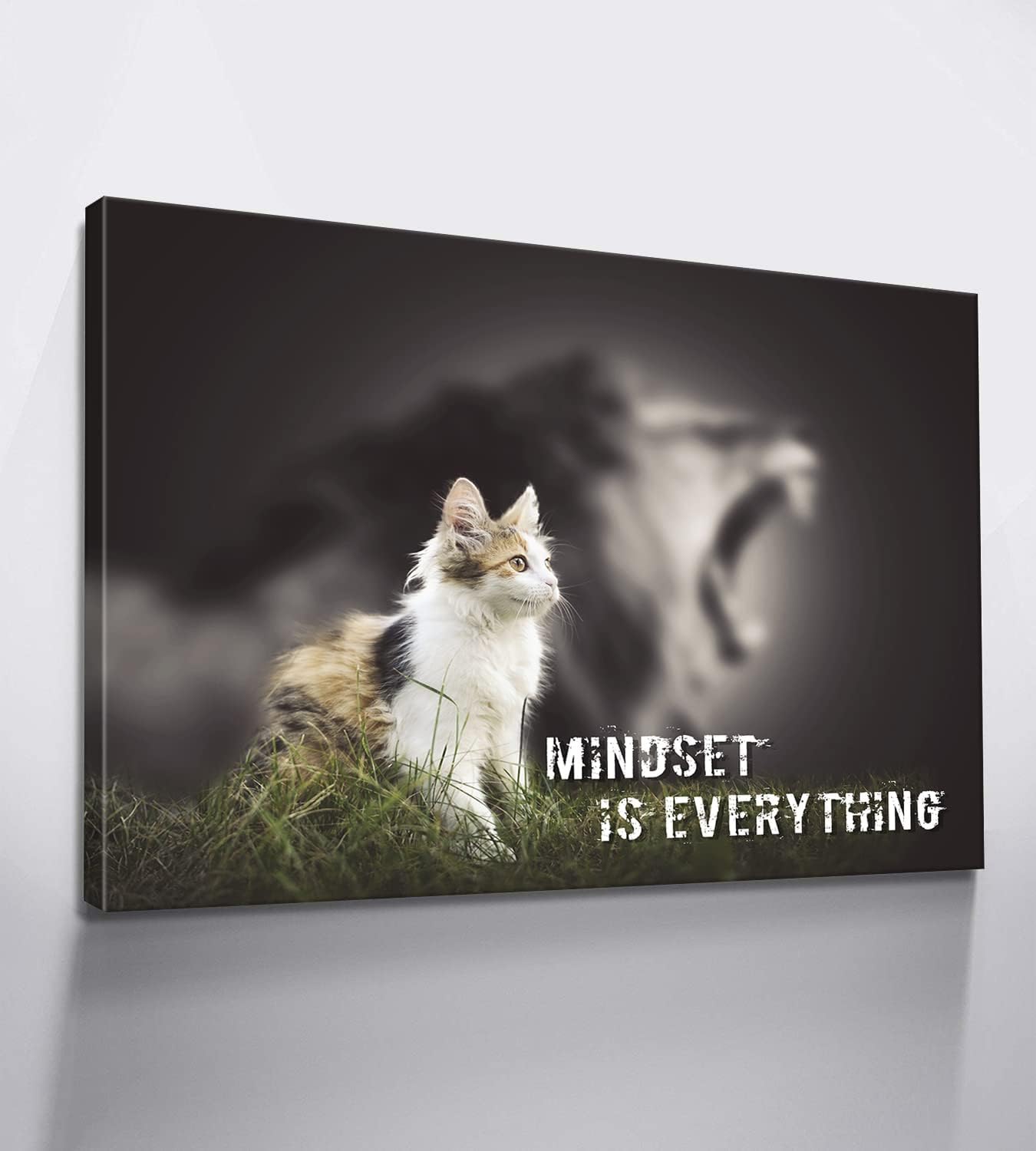 Cat Inspirational Quotes Wall Art Motivational Canvas Wall Art Mindset is Everything Positive Quotes Wall Decor Inspirational Wall Decor for Home Bedroom Living Room Office Easy to Hang (12''Hx18''W)
