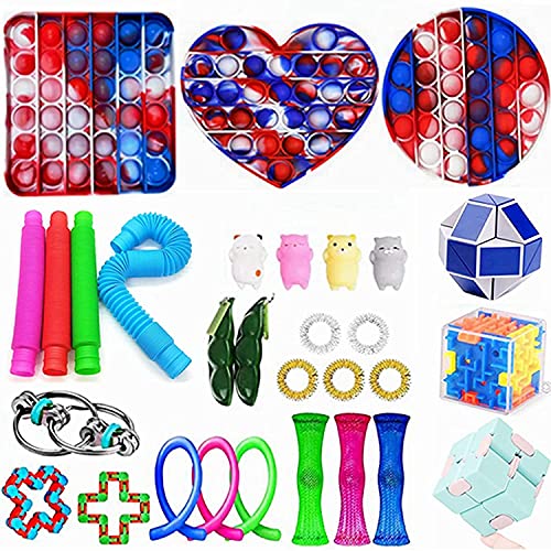 YINGFEINIAO Sensory Fidget Toy Set, Relieves Stress and Anxiety Toys for Children Adult, Fidget Pack Cheap Toys Set, Gifts for Kids & Adults (30Pcs-Red)