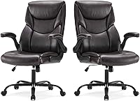 Sweetcrispy Ergonomic Office Gaming Chair Set of 2 - Heavy Duty Swivel Task Chairs, Flip-Up Arms, Adjustable Height, PU Leather Dark Brown
