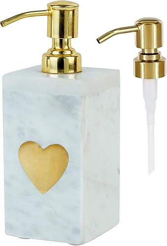 Miniatura 3 de Crocon Dispensador de jabón de mármol blanco para baño, cocina y encimera, botella de bomba de líquido de mano con bomba dorada extra inoxidable,