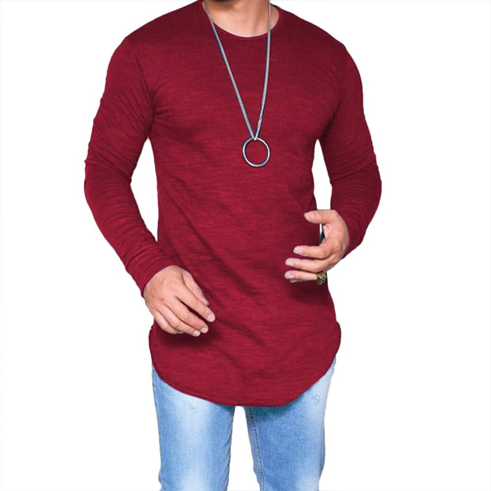 LIWEIKE Mens Hipster Hip Hop Longline Crewneck T-Shirt