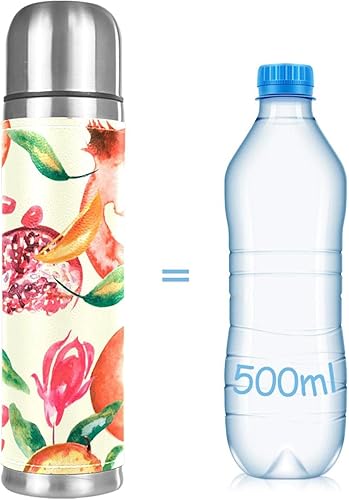 Miniatura 4 de Taza de acero inoxidable con aislamiento al vacío de cuero para acuarela, granada, botella de agua para bebidas frías y calientes, para niños y