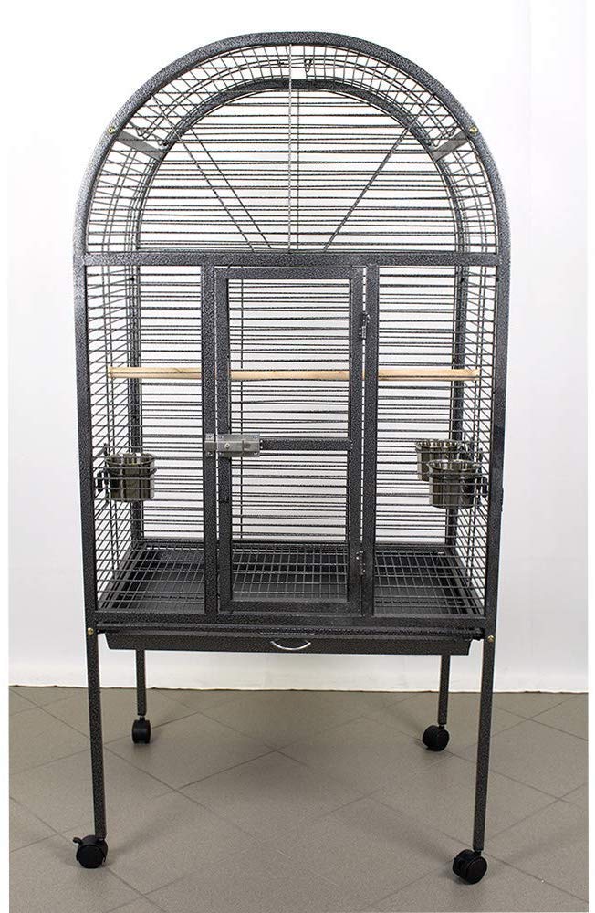 Pet's Solution - Gabbia per Pappagalli e Grandi Uccelli con Posatoi, Ciotole, Ruote, Griglia e Vassoio Estraibile, Nera - Dimensioni Esterne 76x60x156h cm