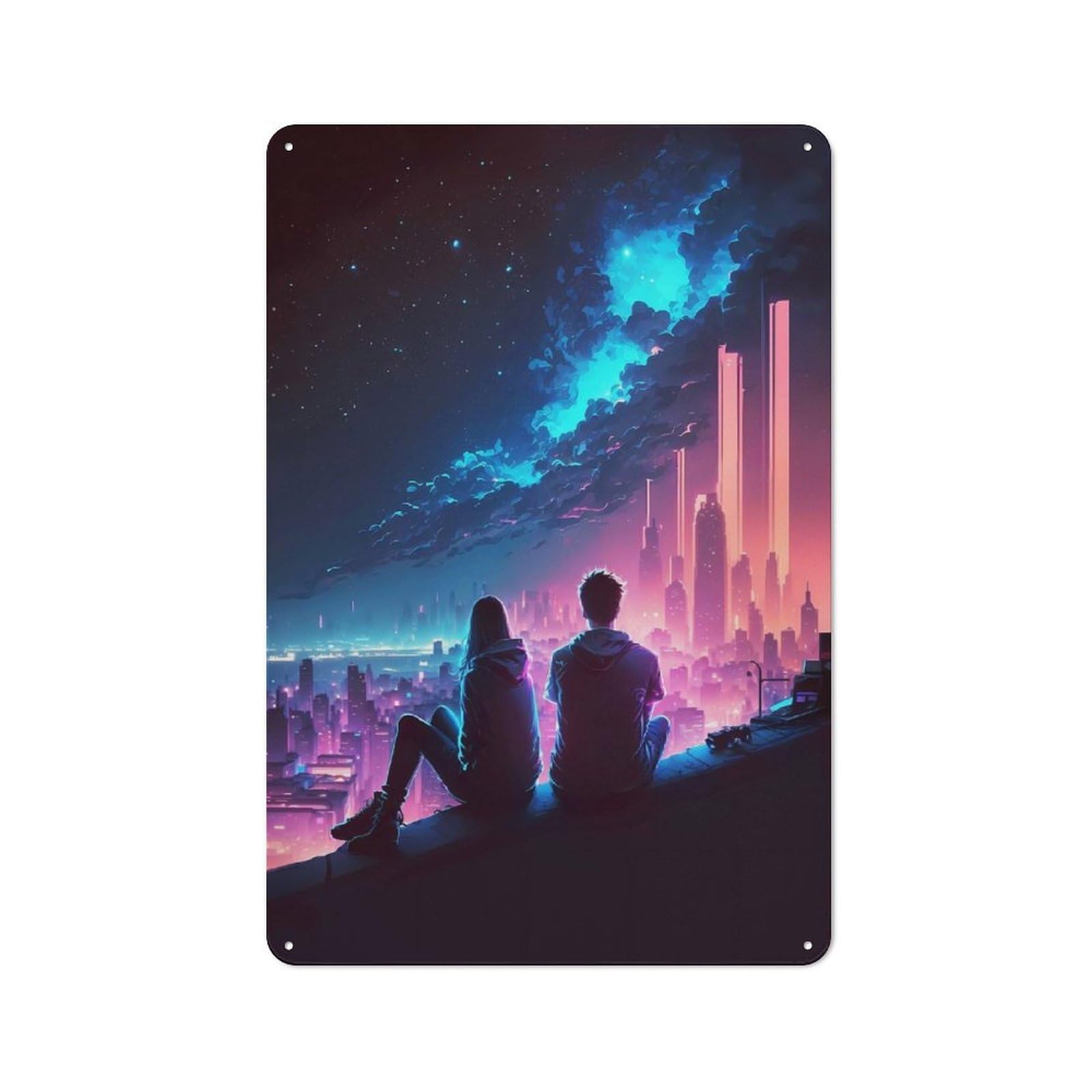 Couple Stargazer City Metal Wall Plaque, Clean Printed Wall Decor for Party Wall, Porch Or Living Room, 30x20cm