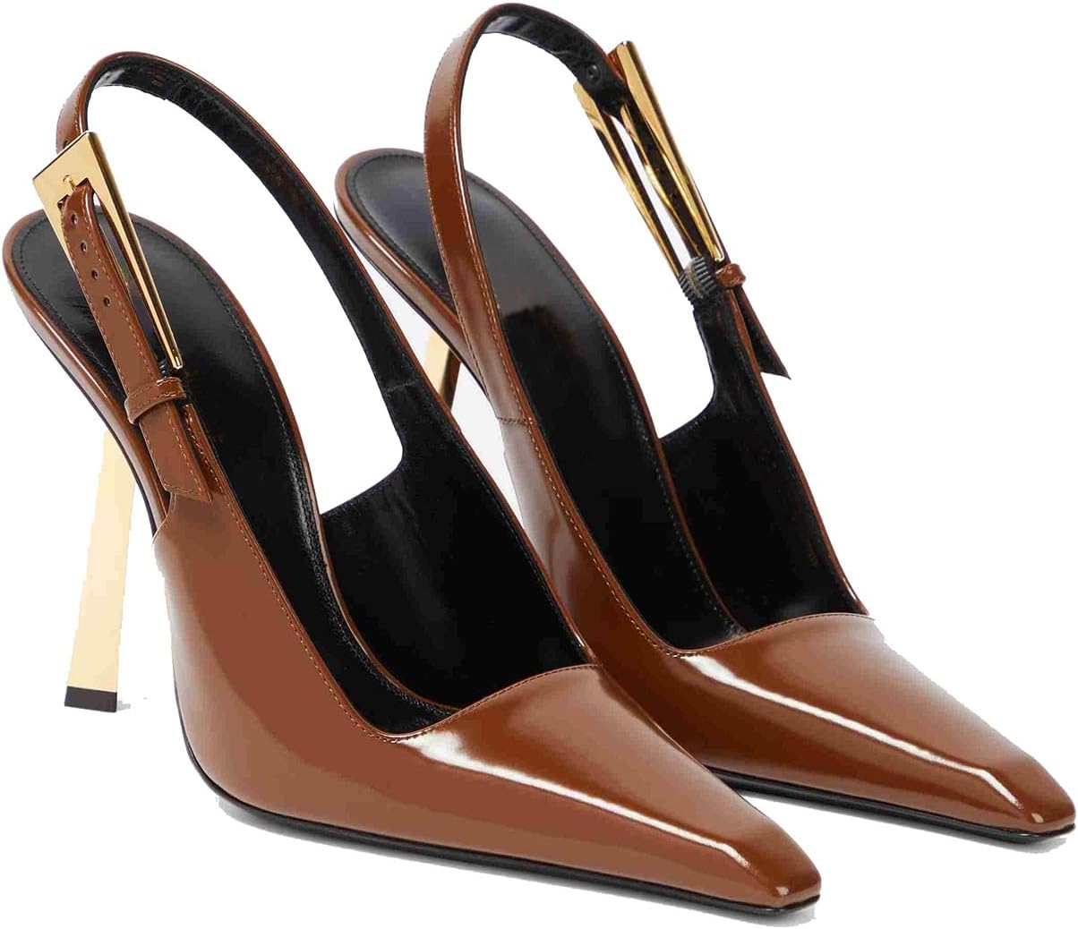 Women's Slingback Stiletto High Heels Square Toe Metal Buckle Pumps Backless Patent Leather Fashion Dress Shoes for Women