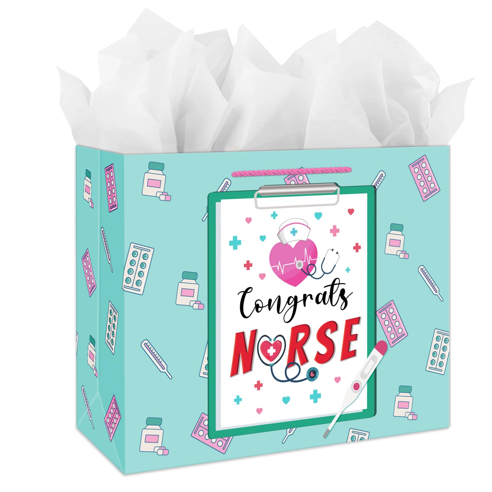 JUESMOS Nurse Graduation Gifts Bag with Tissue Paper 13" Large Congrats Nurse Gift Bag Nurse Week RN Gifts Bag for New Nurses Nursing Graduation Gifts for Medical School Graduates Healthcare Workers