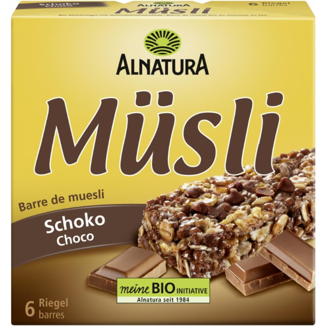 Alnatura Müsli Riegel Schoko (6er Pack) Müsliriegeln 150 Gramm x 10 PACKS mit Pufai kostenlosem Überraschungsgeschenk
