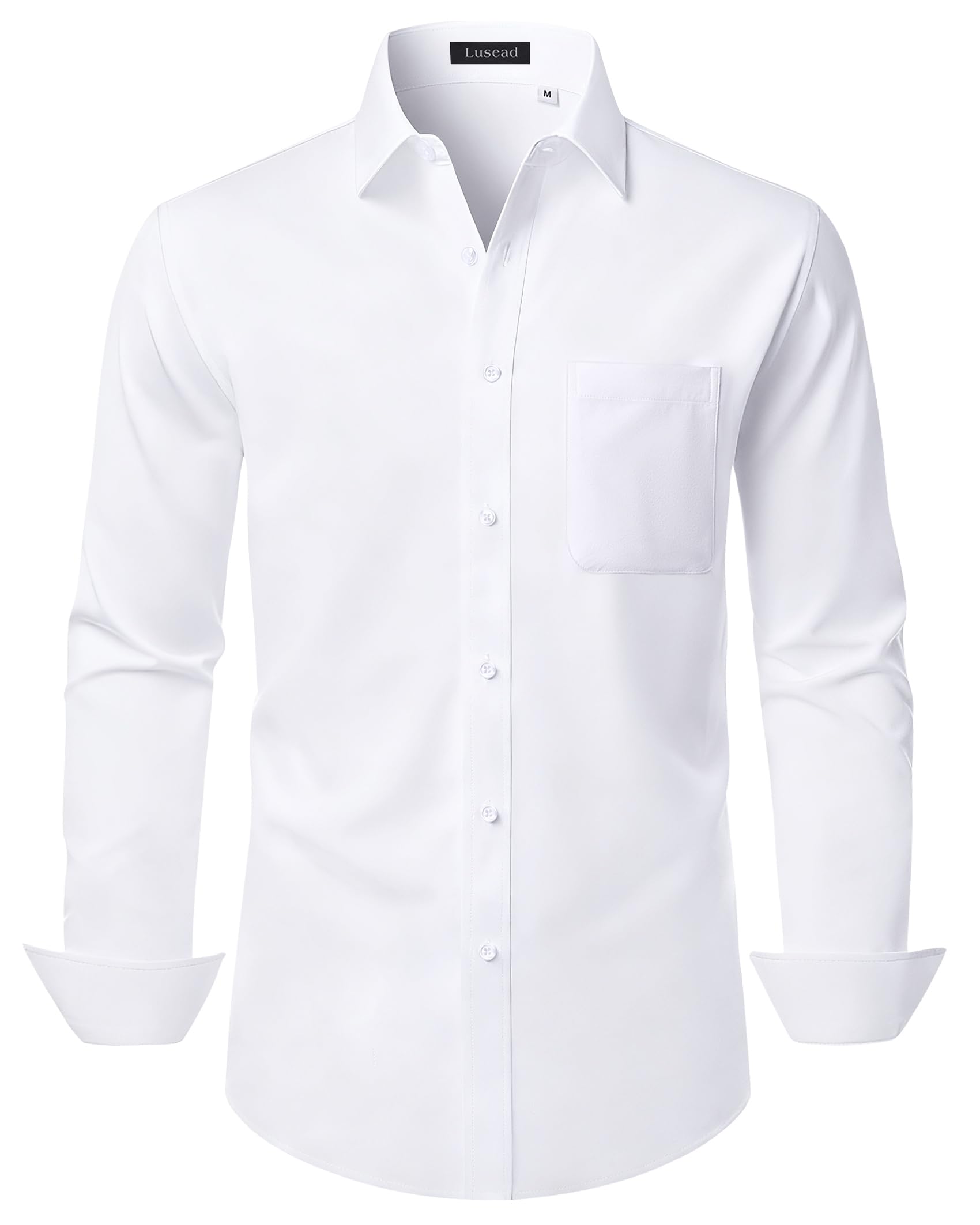 Mens Dress Shirts Long Sleeve Stretch Regular Fit Casual Formal Wedding Wrinkle Free Button Down Shirt with Pocket