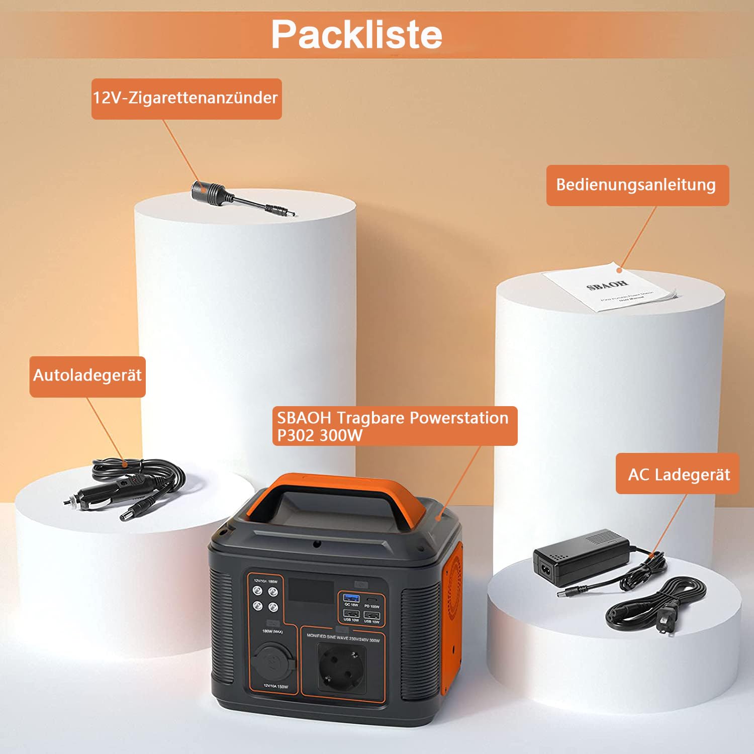 Tragbares Power Station 300W, SBAOH 296Wh Generator Schnellladung-230V AC Steckdosen/DC Ports und LED Taschenlampe,Mobile stromgenerator für Reise/Camping/Outdoor
