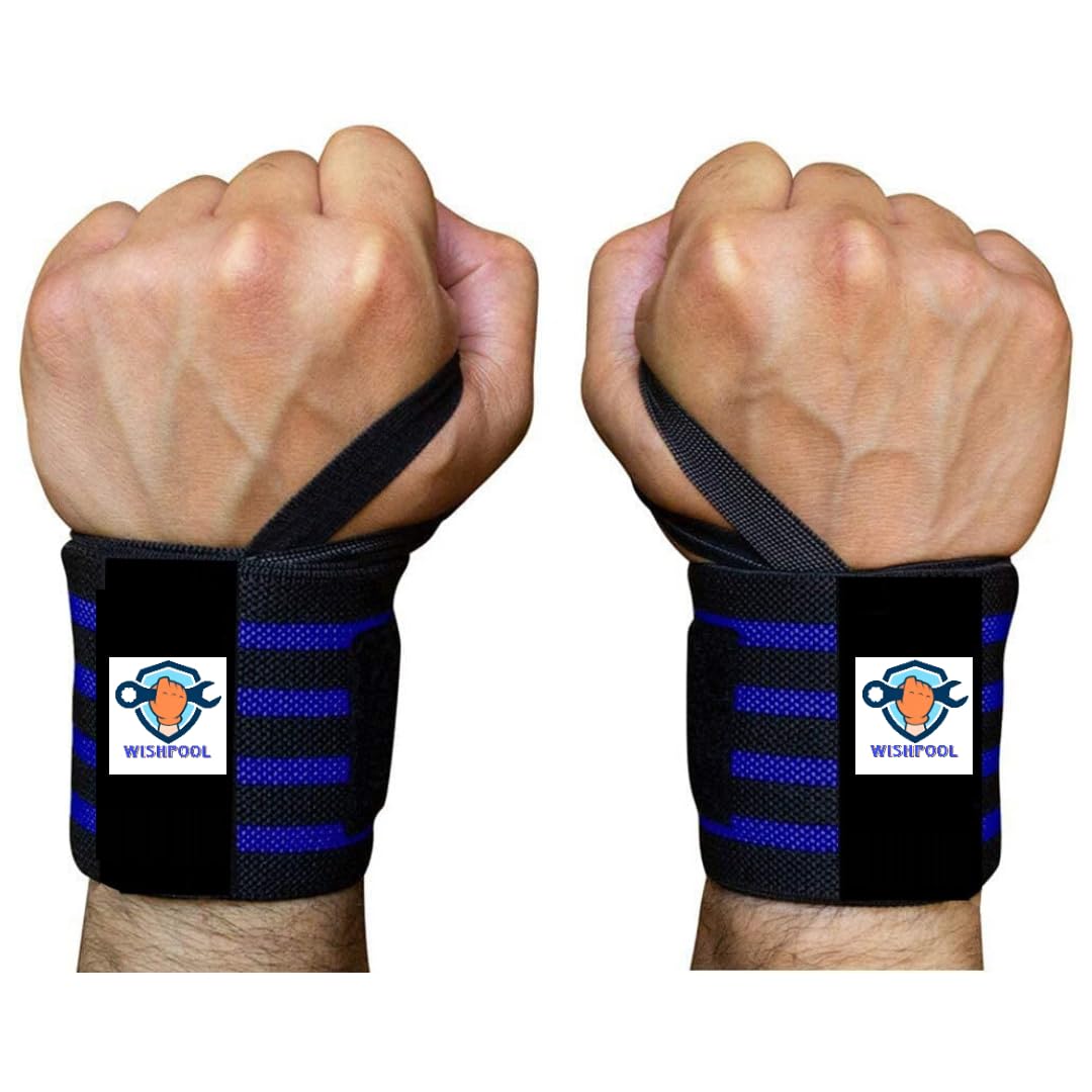 Wrist Supporter for Gym Wrist Band for Men Gym & Women with Thumb Loop Straps - Wrist Wrap Gym Accessories for Men Hand Grip & Wrist Support Sports Straps for Gym, Weightlifting (Blue)-image-31