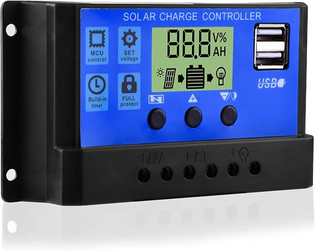 Diymore Solar Charge Controller,30A Solar Panel Charge Controller,12V/24V Solar Panel Battery Regulator with Dual USB Port and LCD Display