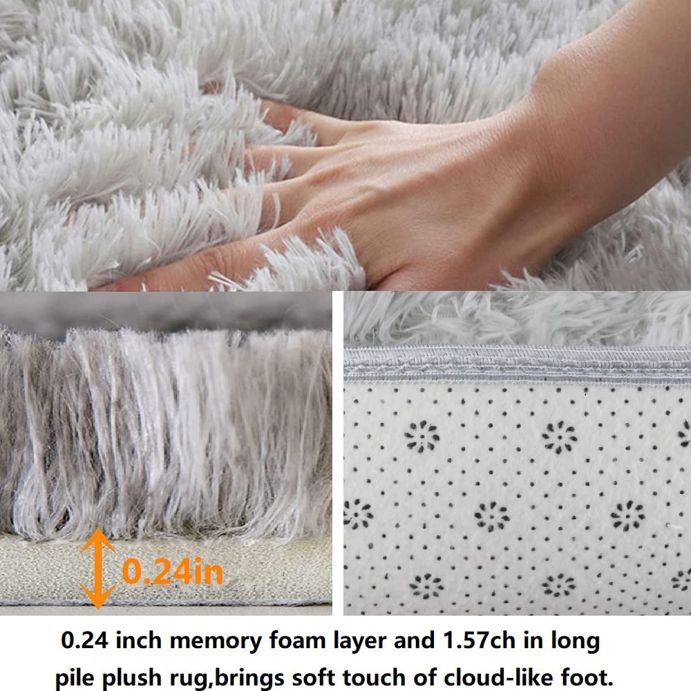 Hochflor Flauschiger Teppich Wohnzimmer 160X230 cm, Waschbar Anti-Rutsch Moderner Extra Große Schlafzimmer Teppiche, Weiche Plüsch Teppich für Kinderzimmer,Tie-Dye Hellgrau