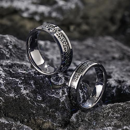 Greenpod 6mm 8mm Tungsten Rings for Men Women Silver Beveled Edge Celtic Knot Rings Black Carbon Fiber Inlay Wedding Bands for Him Size 5-153