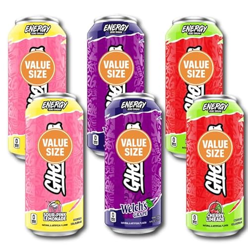 Gho~st Energy Drink Variety Pack, Zero Sugar – 16 fl oz Cans (Pack of 6) – Cherry Limeade, Grape, Sour Lemonade – 200mg Caffeine, Vegan, Gluten-Free