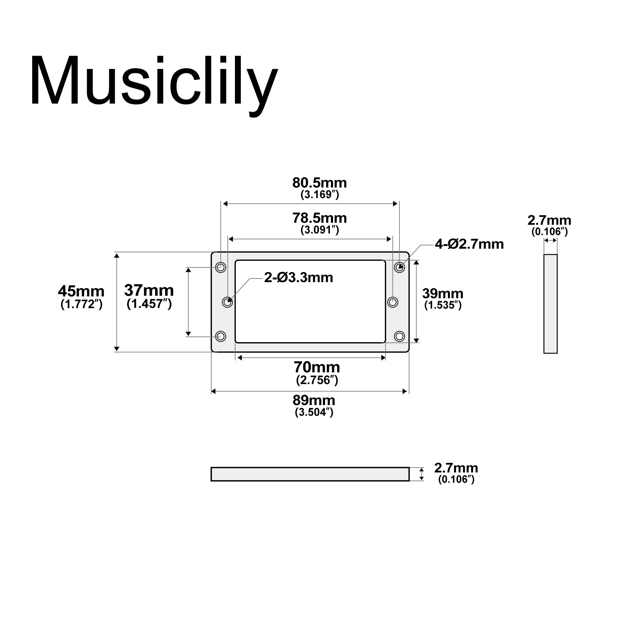 Musiclily Basic Steel Flat Bottom Humbucker Pickup Mounting Rings Set for PRS/Epi Style Electric Guitar, Chrome (Set of 2) - Image 2