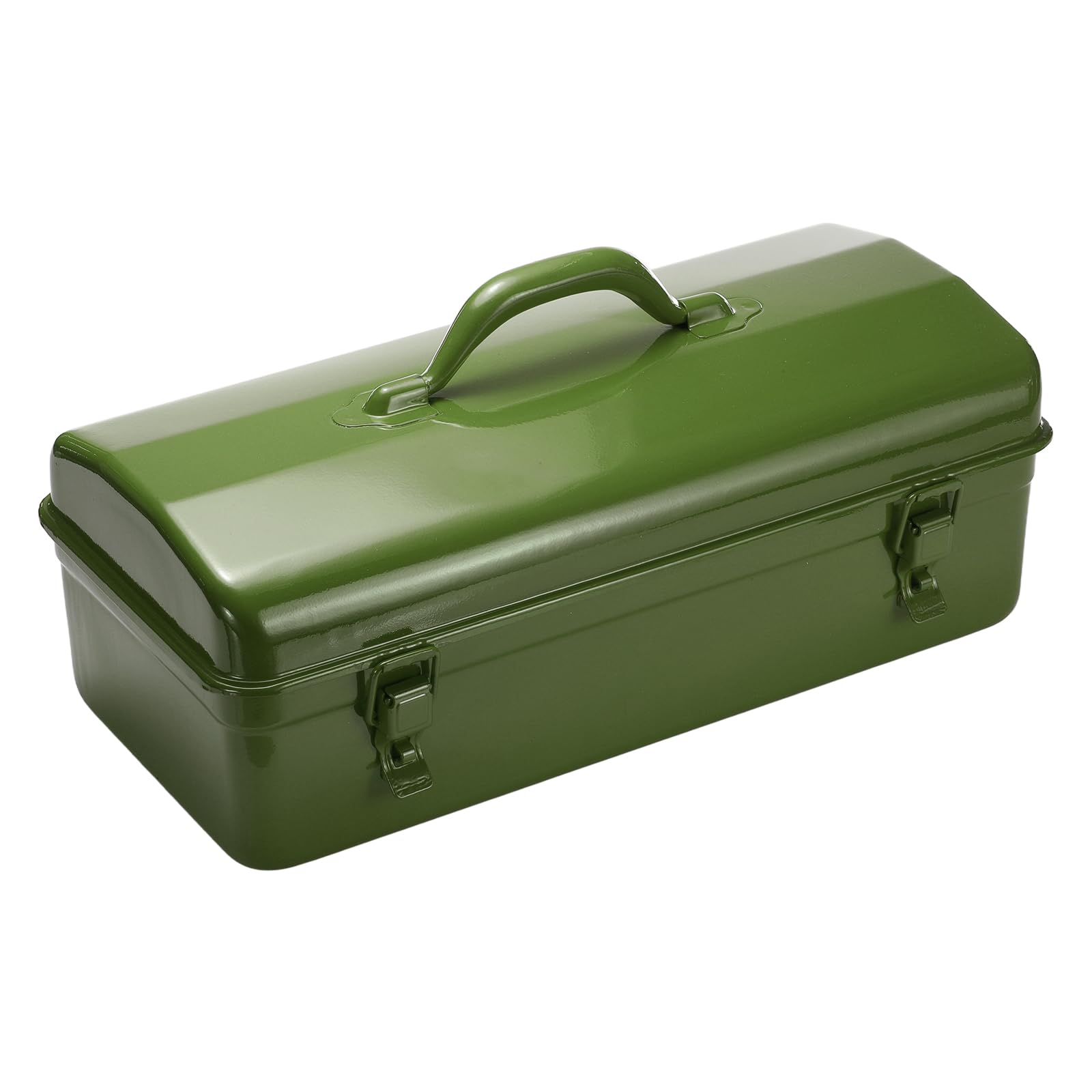 sourcing map Portable Steel Tool Box, 16.5" x 6.3" x 3.0" with Handle Double Metal Latch Trunk Tool Storage Box Metal Organizer Mountain Toolbox for Garage Warehouse Workshop Household, Green