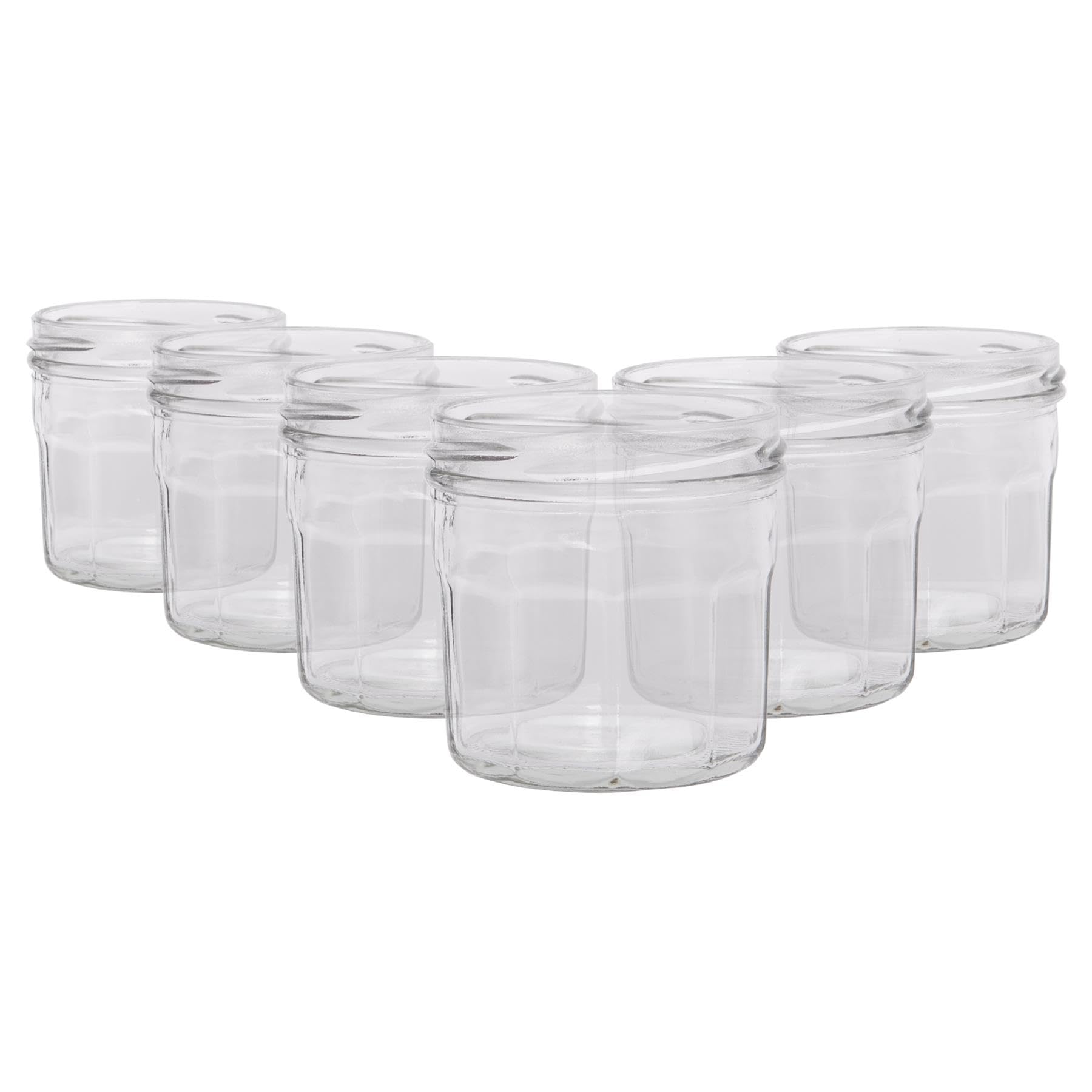 Argon Tableware No Lid Glass Jam Jars - 130Ml - Pack Of 6 - Empty Screw Top Kitchen Storage Jar For Food, Honey, Spice, Pickling, Preserving, Candle Making