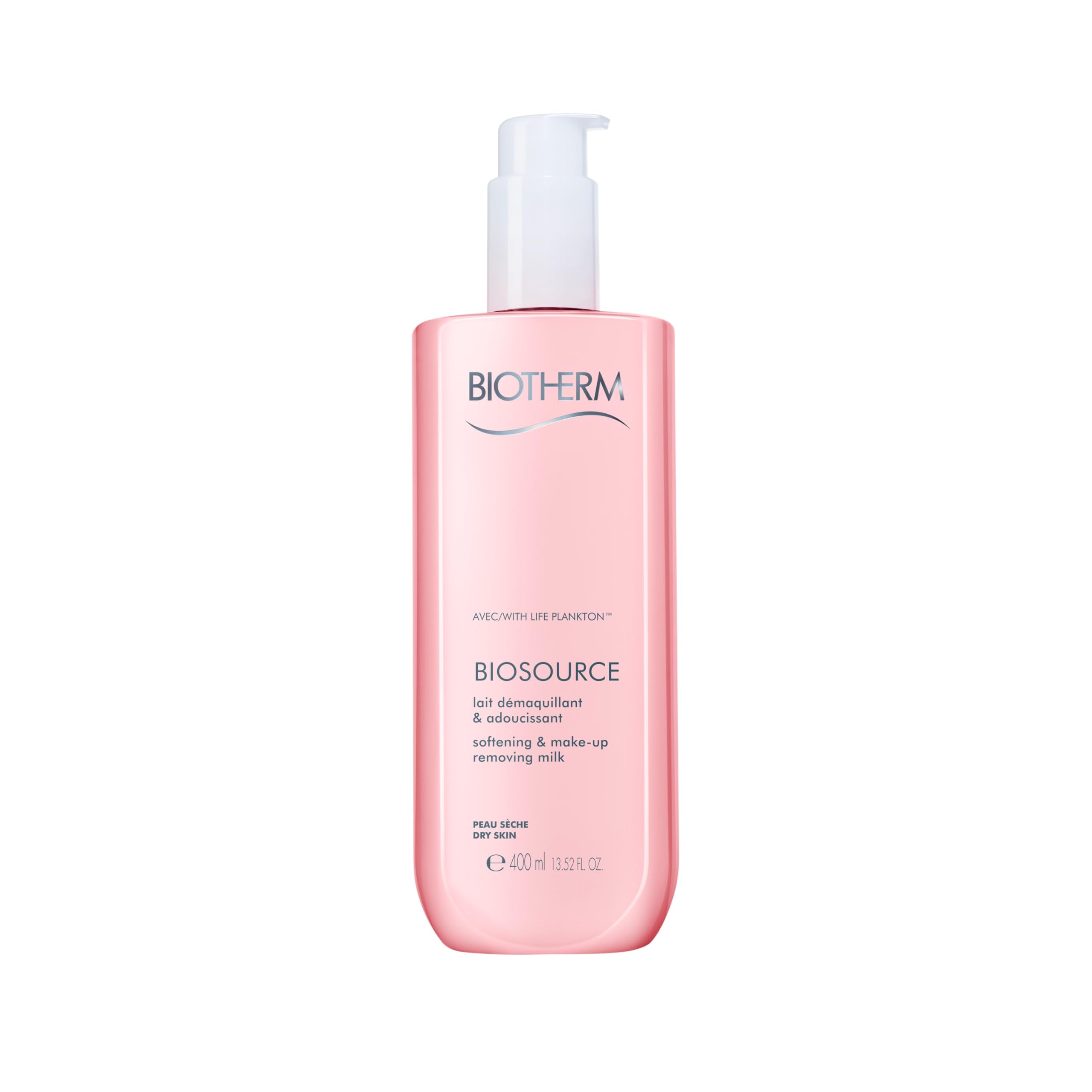 Biotherm Reinigungsmilch Biosource Lait Demaq für trockene Haut, milde Reinigungsmilch mit Life Plankton und Sheabutter, entfernt Unreinheiten und Make-up, für ein frisches Hautgefühl, 400 ml