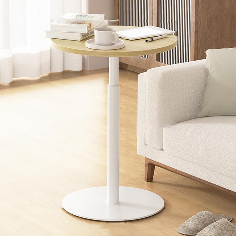 SXZenSpace Pneumatic Height Adjustable Overbed Side Table, Skinny Round End Table for Small Spaces,Couch Tables That Slide under Sofa,Bed,Chair,Maple,Round
