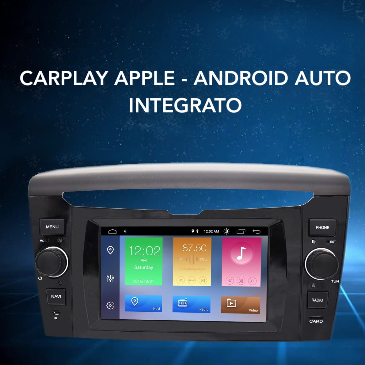 ESTOCK1 ANDROID 14 8CORE autoradio navigatore COMPATIBILE per Lancia Ypsilon 4GB/32GB Carplay wi-fi GPS 7" USB Bluetooth Mirrorlink CAR TABLET stereo radio (Senza Kit Telecamera)