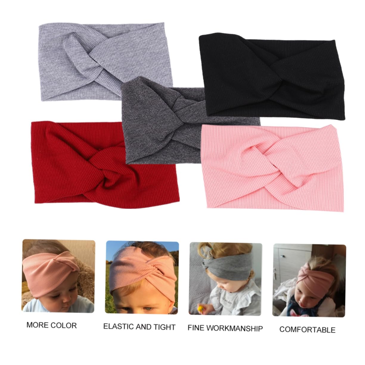 FRCOLOR 15 fasce per capelli in nylon per bambine e bambine, con nodi, accessori per capelli per bambini