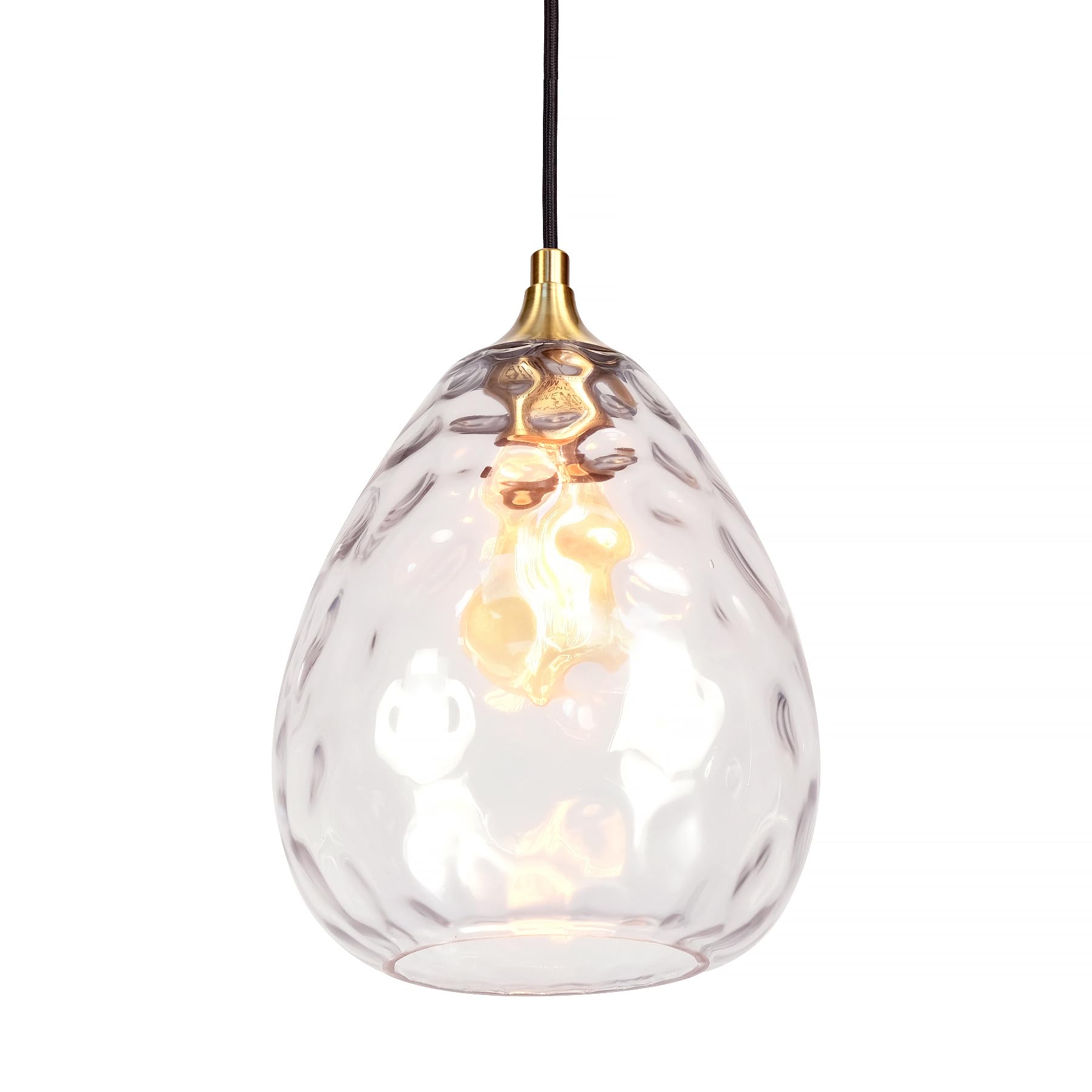 Homebelife Gold Pendant Lighting with Clear Hammered Glass Shade, 1-Light Art Deco Hanging Lamp for Kitchen Island, Dining Room, Bedroom (Clear Glass