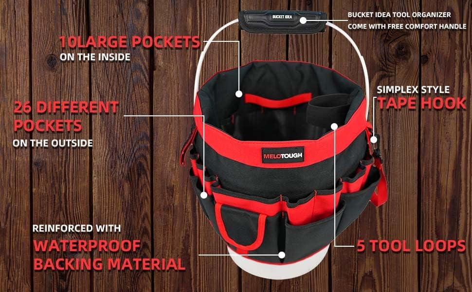 Miniatura 2 de MELOTOUGH Organizador Caddy para Cubo Organizador de Herramientas de Cubo para Herramientas de Jardín Apto para Cubo de 3.5 a 5 Galones (Rojo)