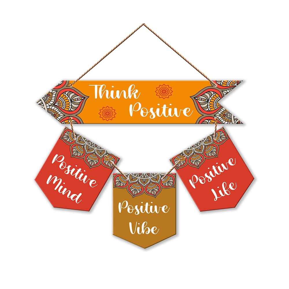 Artvibes Think Positive Decorative Wall Art MDF Wood Wall Hanger for Living Room | Gifts | Office | Wooden Home Decor Items | Motivational Quotes Decoration Item | Modern Artworks (WH_6416N)