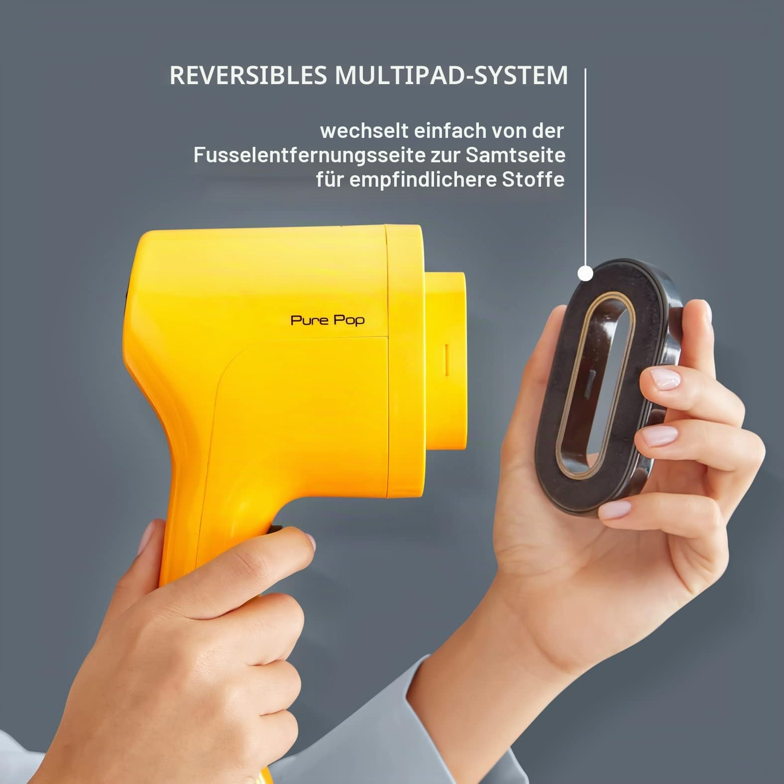 Rowenta Pure Pop DR2026 Dampfbürste, 1300 W, mit Dampfleistung bis zu 20 g/min zum Bügeln und Reinigen, entfernt Fusseln und Haare, wendbare Bürstenköpfe, Reisedesign, gelb