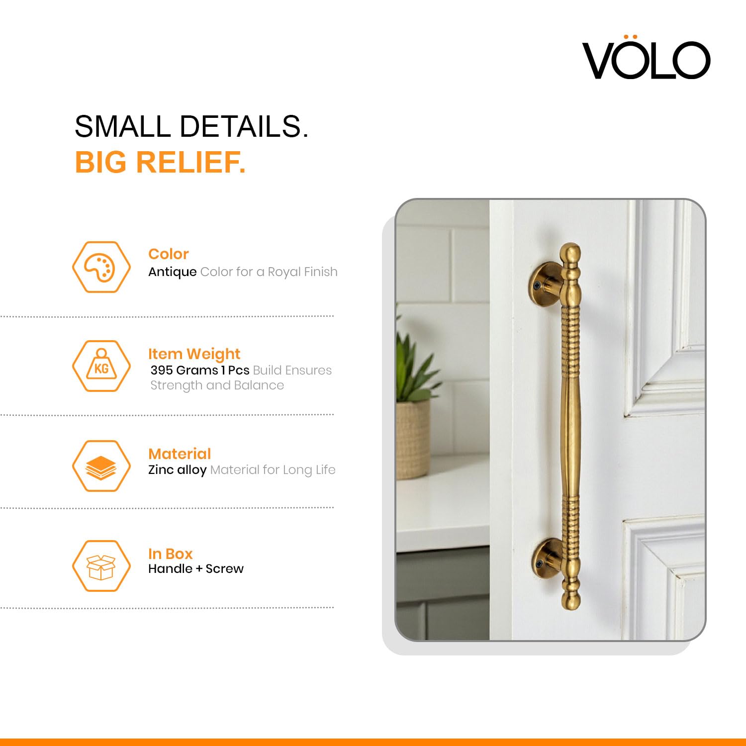 VOLO Main Door Pull Push Handle | Door Handle for Home Office | Interior Exterior Door Hardware Pull Handle | (Pack of 2 Pieces, Antique Brass, 12 Inch (300MM)) — Amazon image 3