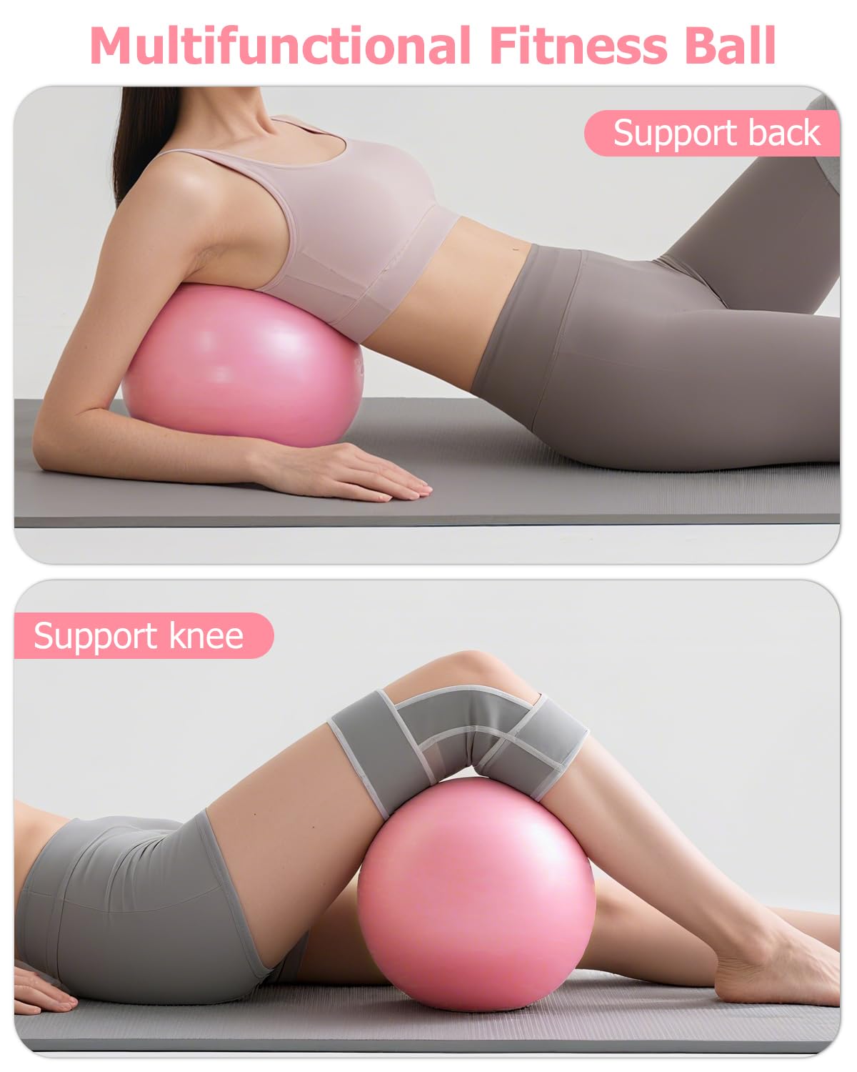 PhysKcal 55cm Zwarte Dikke Oefenbal en 23 cm Pilates Ball Set, Anti Barst Oefenbal, Anti-slip Zitbal, Balansbal, Yoga Bal voor Thuis, Sportschool en Kantoor