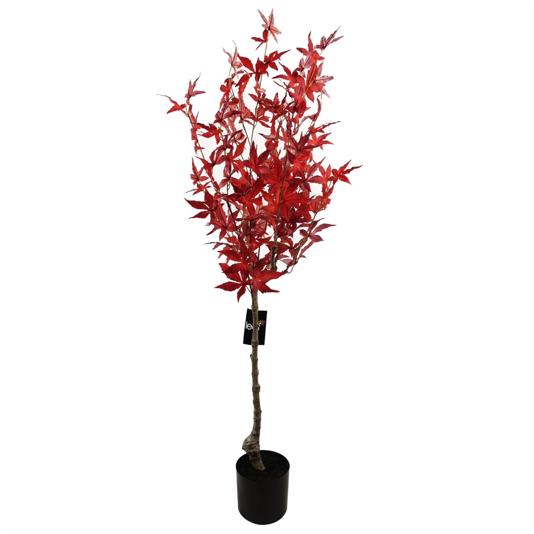 120cm Artificial Red Maple Tree - Leaf - Wired Stems - Potted in Black Pot