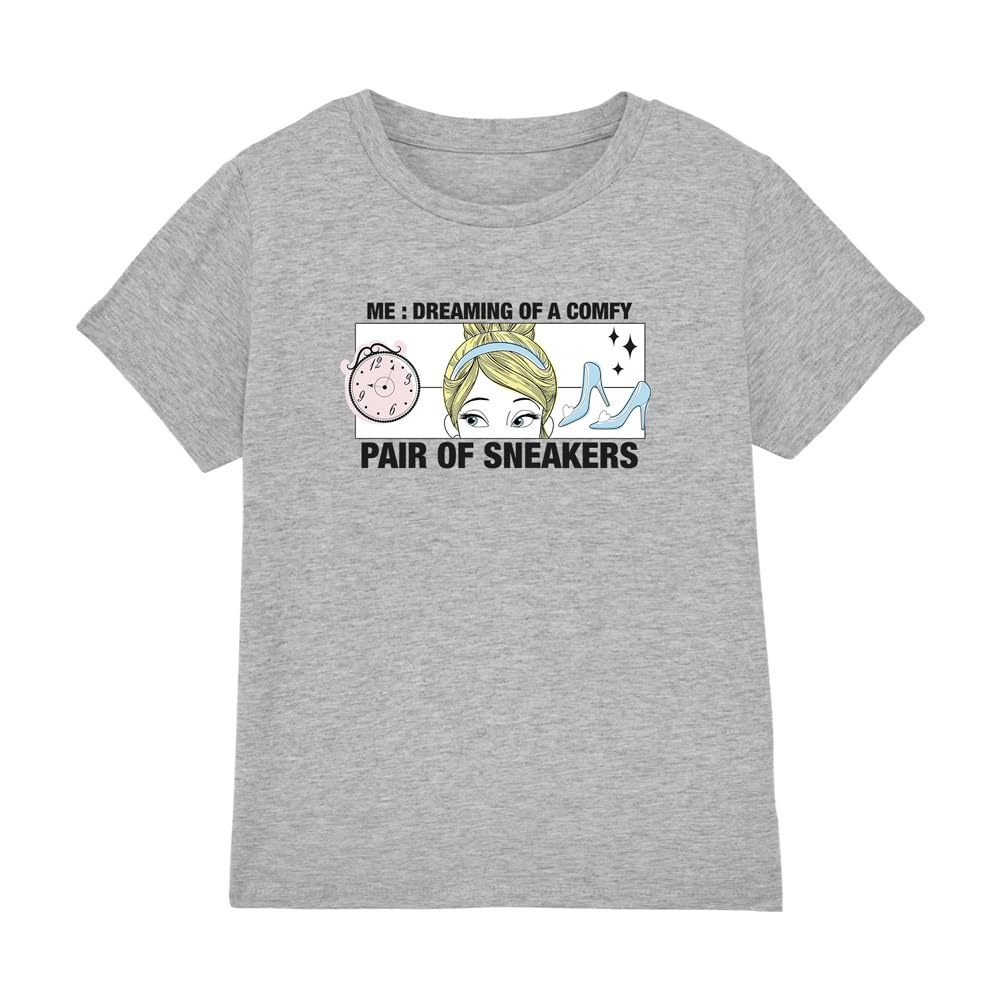 Cinderella Dreaming of Comfy Sneakers Girls T Shirt, Athletic Heather, 12-13 Years