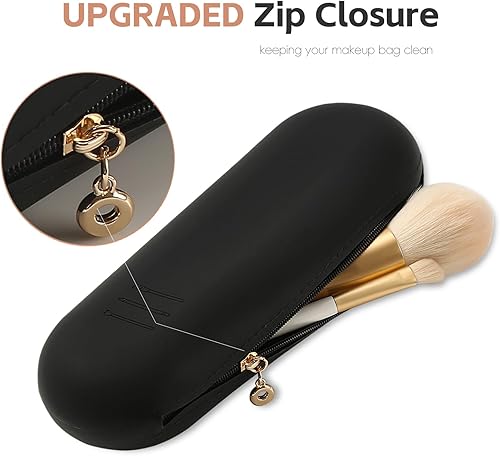 Miniatura 3 de Meiyuuo Soporte para brochas de maquillaje de viaje, juego de cepillos de silicona grandes, bolsa organizadora de objetos pequeños, bolsa con cierre