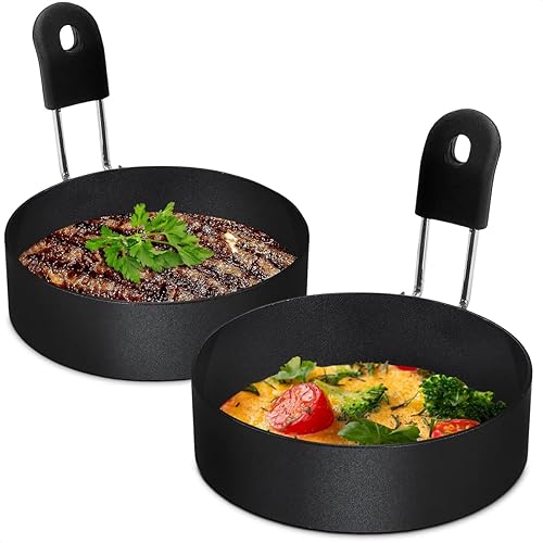 2Pcs Egg Ring Stainless Steel - Fried Egg Mold Boiled Egg Cooking Ring Perfect Pancake Mold - Egg Fry Ring Shapes Mold for Breakfast - Egg Ring Non