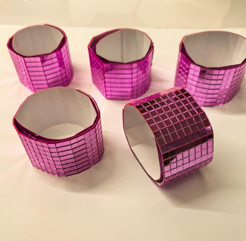 Meya Pink Self-Adhesive Glass Mirror Mosaic,2400Pcs 5X5mm Mirror Tiles For Diy Disco Ball, Cowboy Hat, Vase, Bottle, Interior Decoration