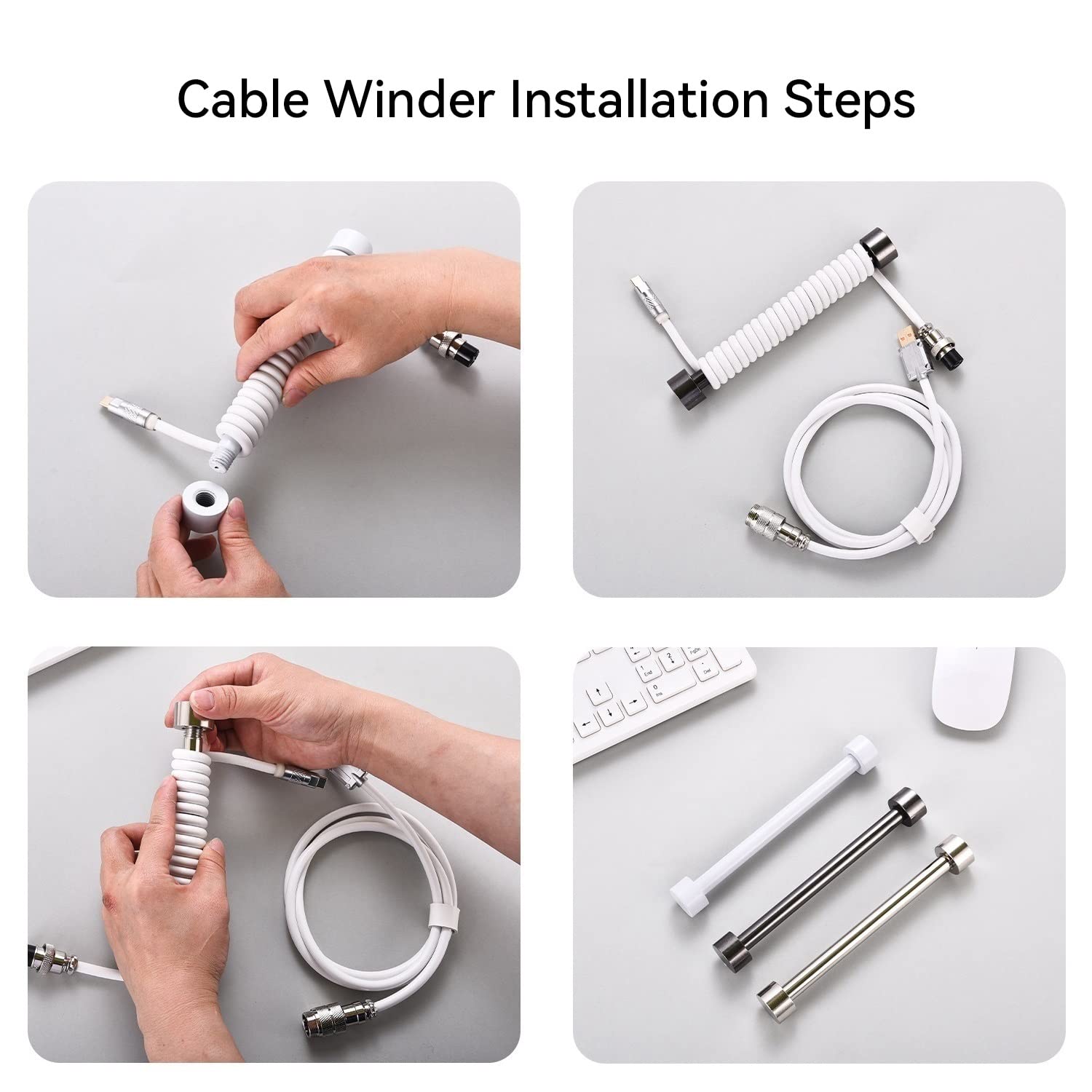 Zwijany Kabel USB C, Stały Nawijacz Pręta, Odłączane Złącze Aviator, Kabel Z Podwójnym Rękawem Do Klawiatur Mechanicznych (Color : Gray and black)