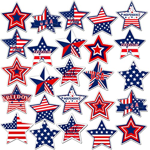 25 Pieces Patriotic Star Refrigerator Magnets Set 4th of July Garage Magnets Independence Day Stars Stripes Magnet Decals for Independence Day Mailbox Car Kitchen Metal Door Cabinets