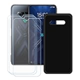 Case for Xiaomi Black Shark 4 Pro + 3 Pack Tempered Glass Screen Protector Protective Film,Slim Black Soft Gel TPU Silicone Case Cover for Xiaomi Black Shark 4 Pro (6.67")