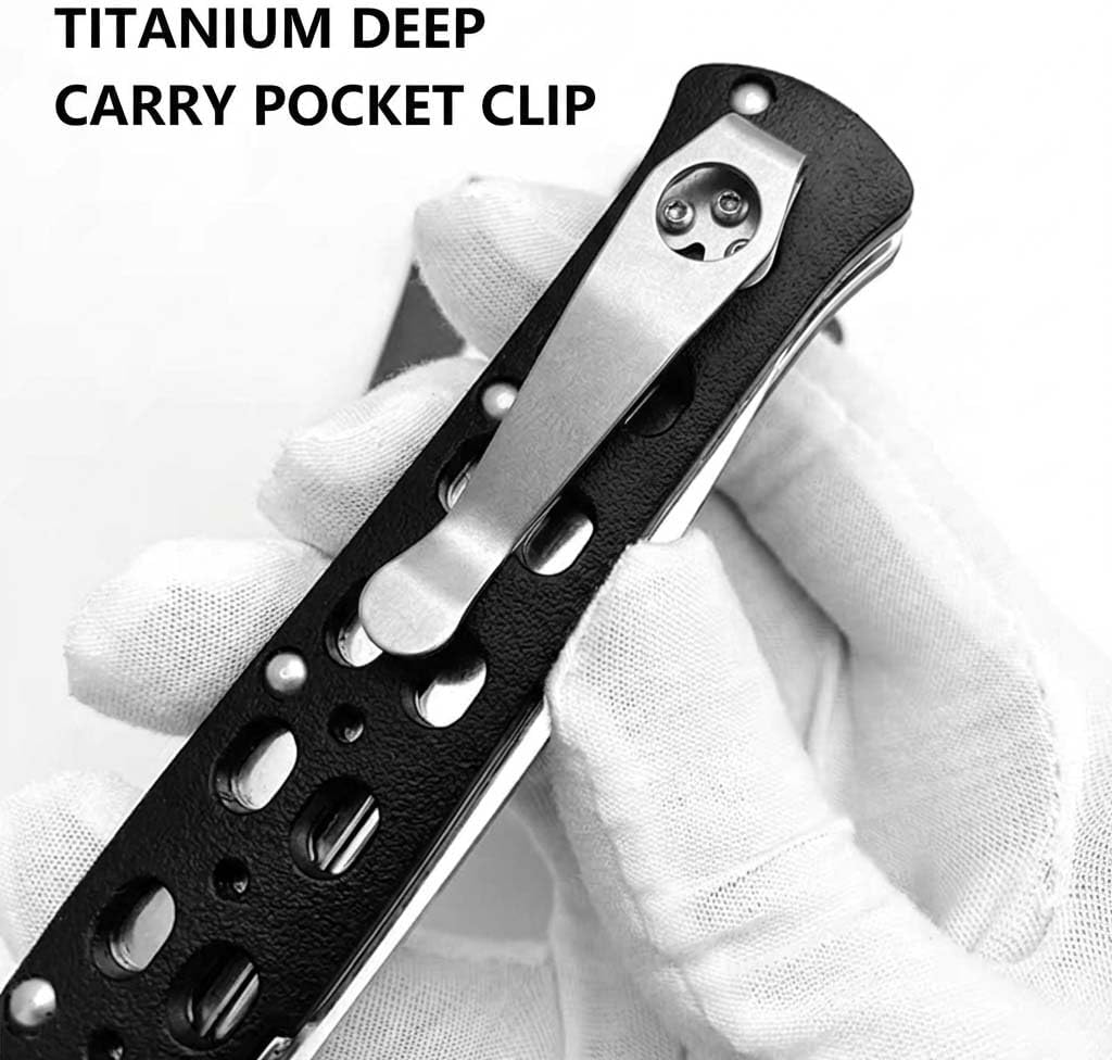 4-pack Titanium Deep Carry Pocket Clip Compatible with Spyderco Para 3 & Paramilitary 2 Knives - Custom Stone Wash Finish with 12 Screws
