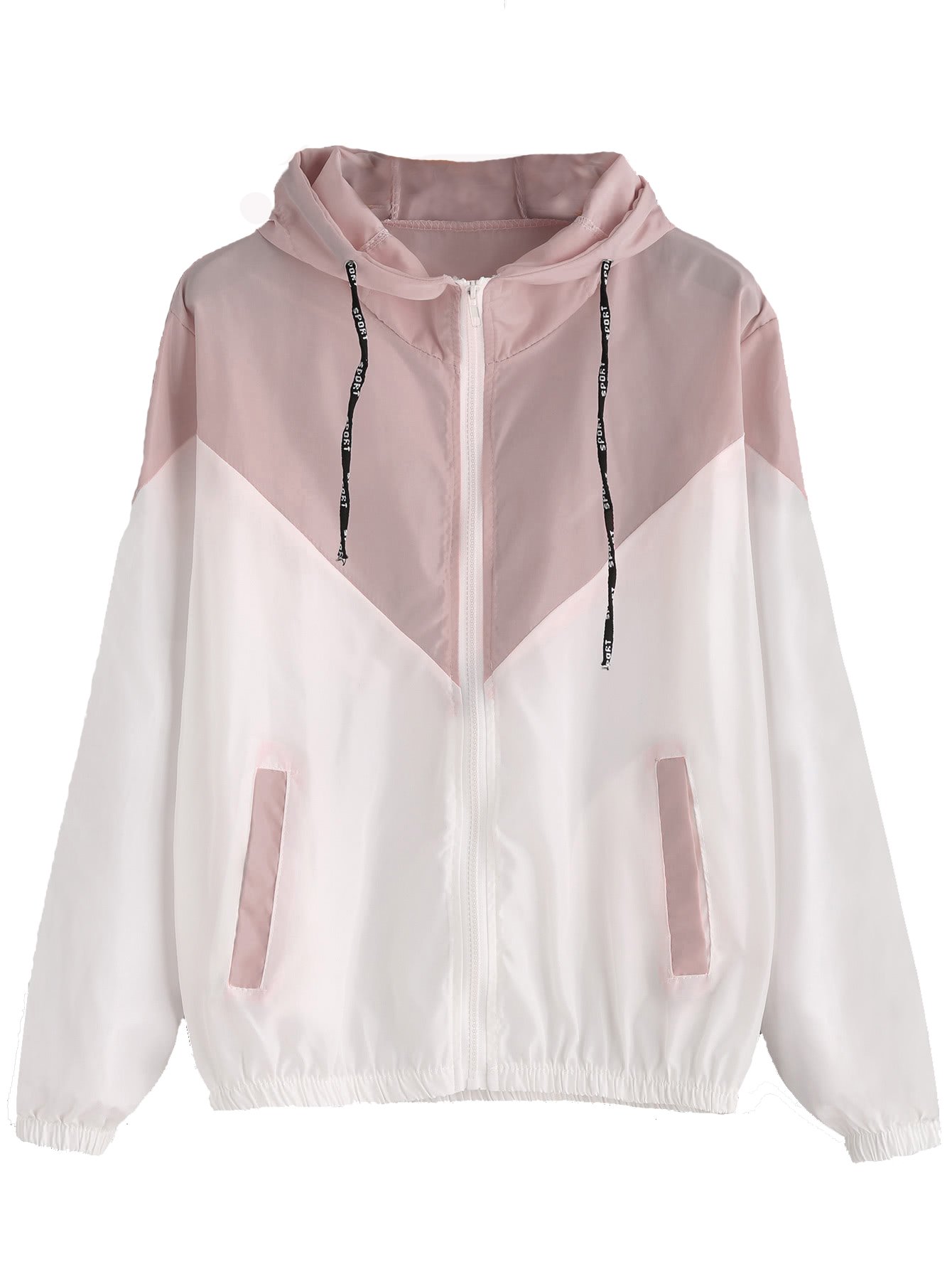quecy Women's Color Block Drawstring Hooded Zip Up Sports Jacket Windproof Windbreaker with Pocket |Pink |S-picture-11