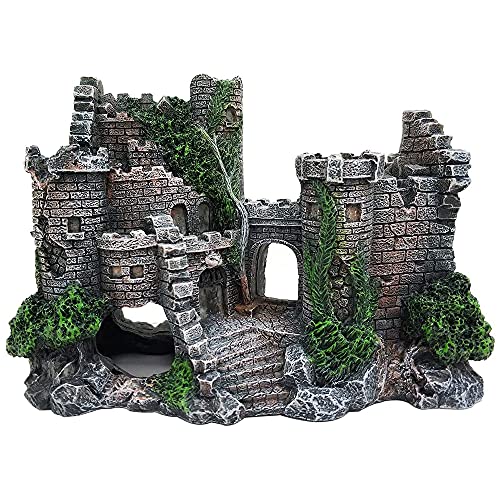 ANCLLO Château médiéval en résine - Décoration d'aquarium - Accessoire de décoration - Château - Abri pour aquarium - Betta Fish