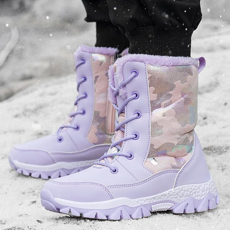 DHOVOR Girls Snow Boots Kids Winter Boots Waterproof Warm Snow Shoes Non-Slip Hiking Boots (Little Kid/Big Kid)3