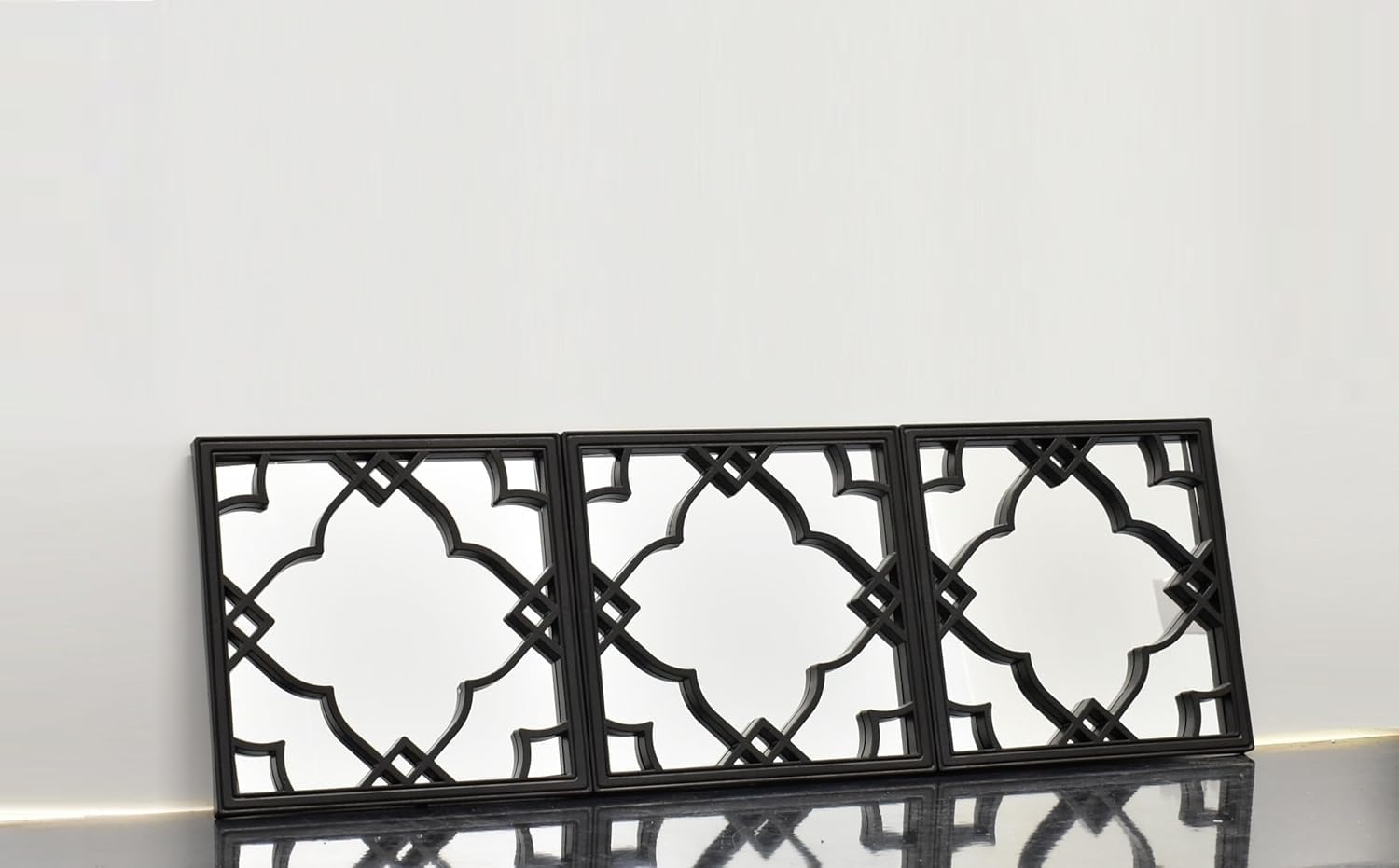 Biznest Black Set Of 3 Silver Moroccan Tile Mirrors Moroccan Wall Art Hanging Mirror Square For Hanging And Wall Decor Small Sliver Home Accessories Gifts (Black)