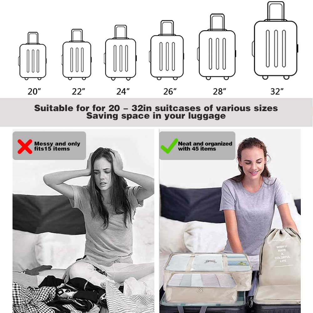 Set Organizer Valigie 11 Pezzi - Cubi Compatti Impermeabili Per Viaggio Con Borse Liquidi - Beige - Foto 5